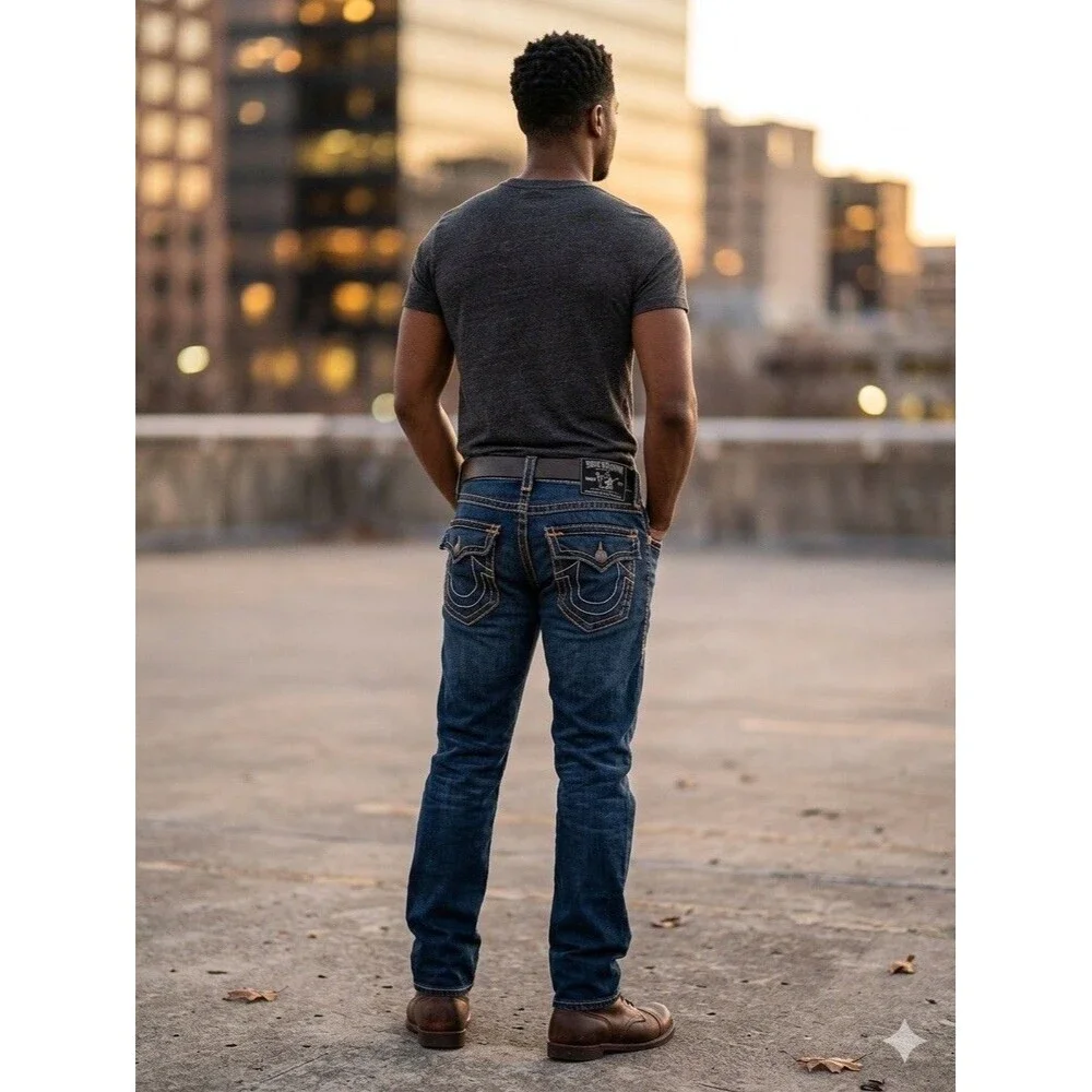 True Religion Joey Super T Mens 32x32 Made in USA Blue Straight Slim-Flare Y2K